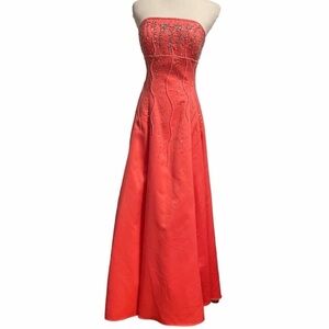 Cache Strapless Red Dress with Embellishments